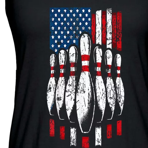 American Flag Patriotic Bowling Ladies Essential Flowy Tank