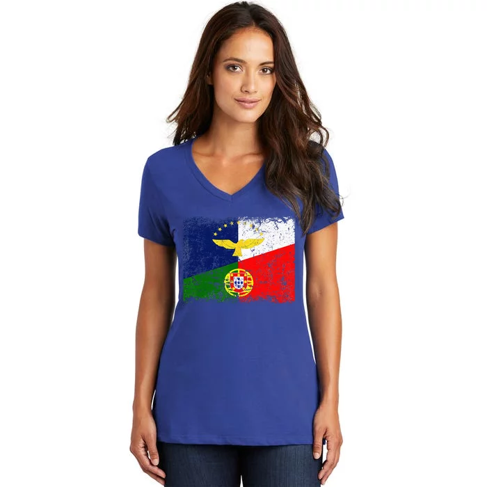 Azores Flag Portugal Flag Patriotic Portuguese Roots Women's V-Neck T-Shirt