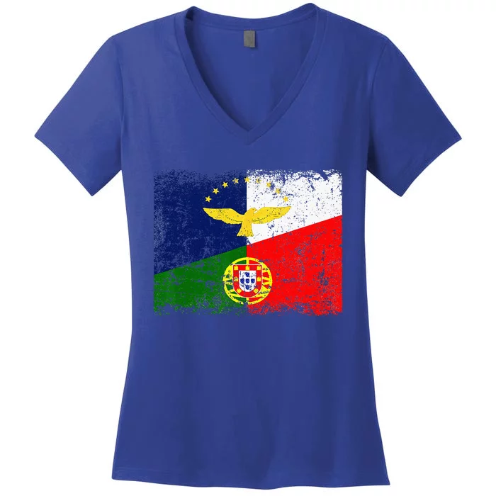 Azores Flag Portugal Flag Patriotic Portuguese Roots Women's V-Neck T-Shirt