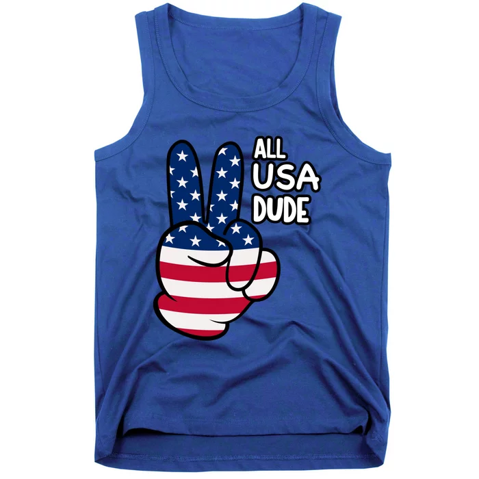 American Flag Peace Sign Hand Gift 4th Of July All Usa Dude Gift Tank Top