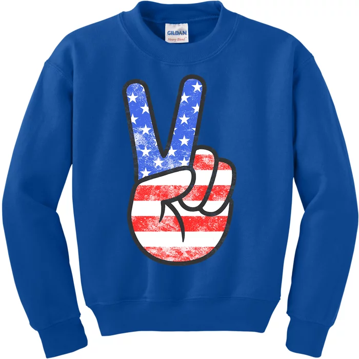 American Flag Peace Sign Hand Fourth Of July Cute Gift Kids Sweatshirt