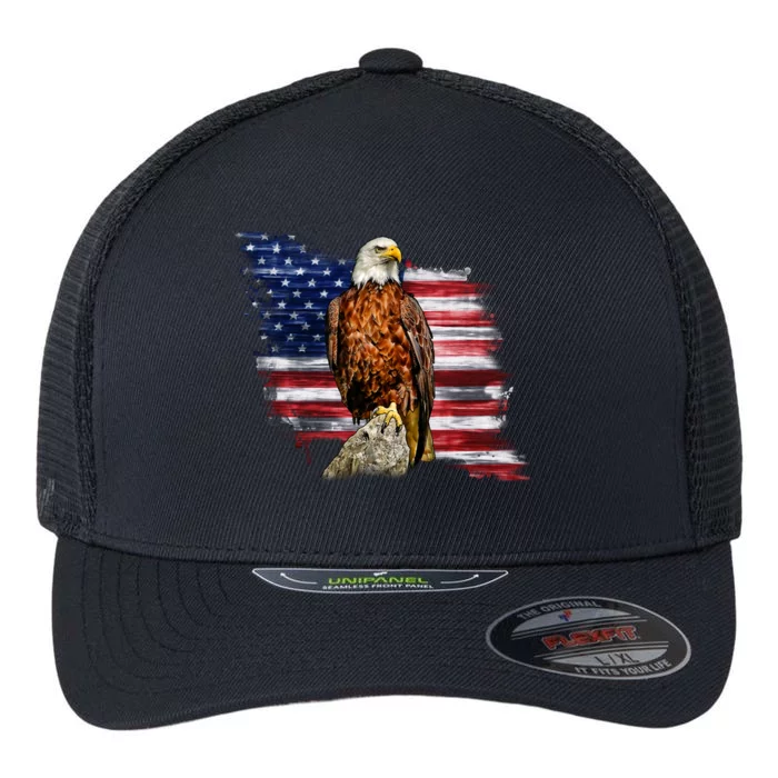 American Flag Patriotic Eagle Vintage Flexfit Unipanel Trucker Cap