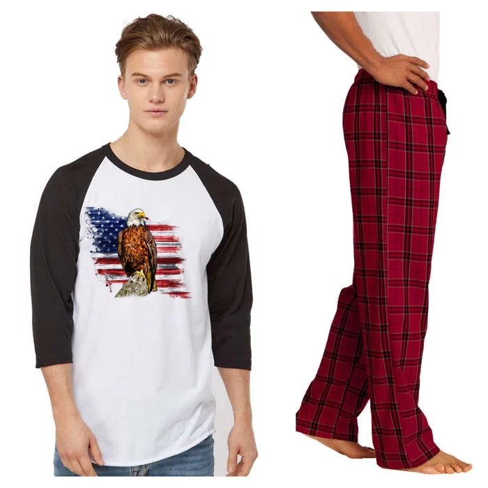 American Flag Patriotic Eagle Vintage Raglan Sleeve Pajama Set