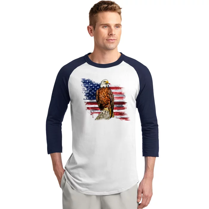 American Flag Patriotic Eagle Vintage Baseball Sleeve Shirt