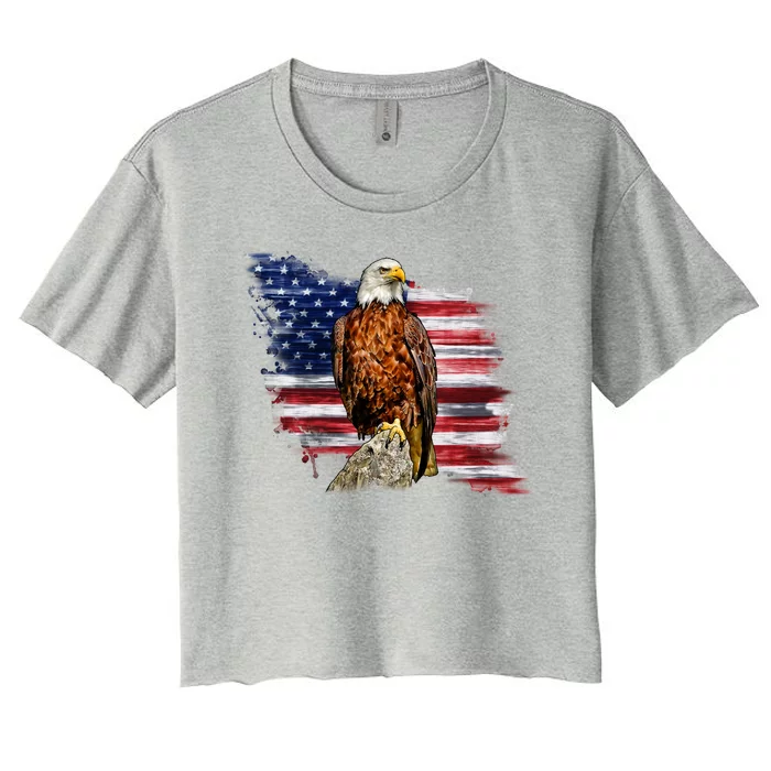 American Flag Patriotic Eagle Vintage Women's Crop Top Tee