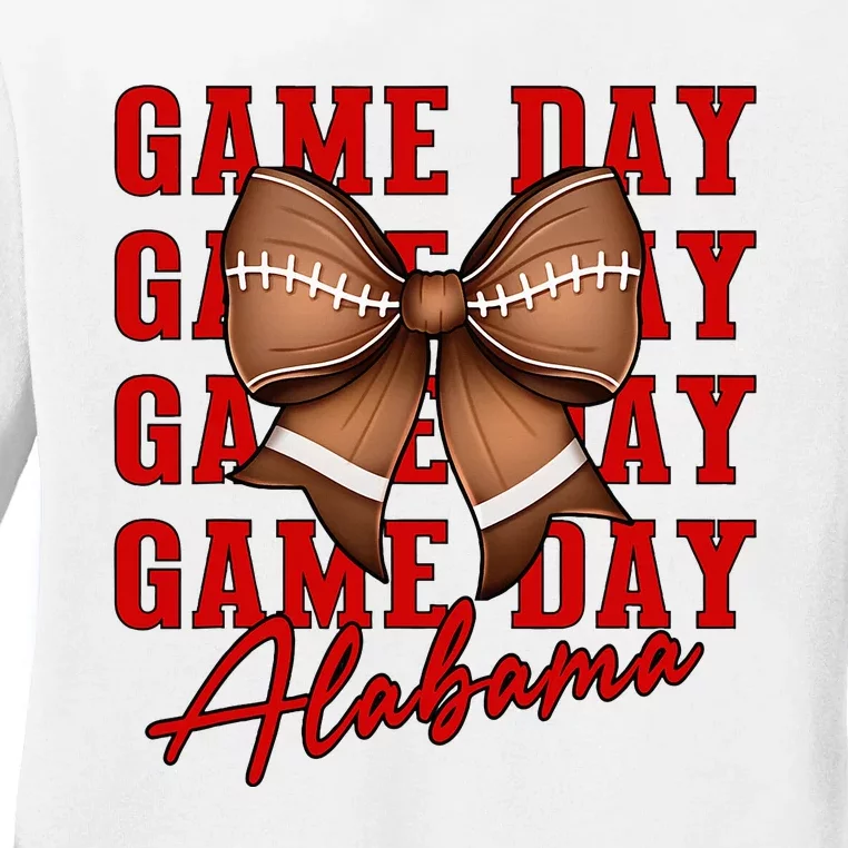 Alabama Football Pretty Coquette Style Bow Ladies Long Sleeve Shirt