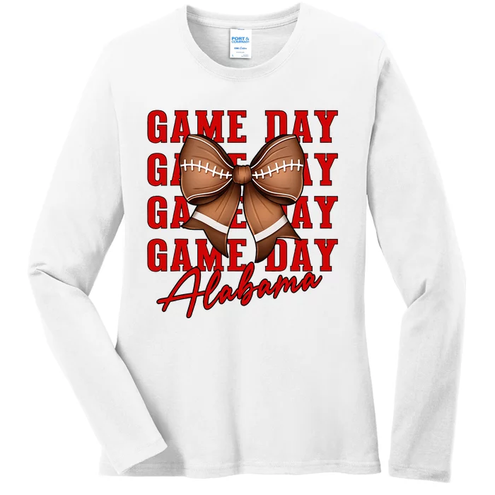 Alabama Football Pretty Coquette Style Bow Ladies Long Sleeve Shirt