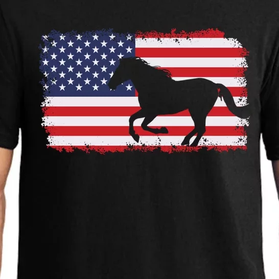 American Flag Patriotic Horse Horseback Riding Gift Pajama Set