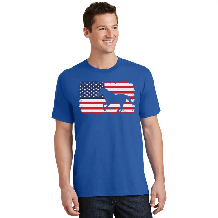 American Flag Patriotic Horse Horseback Riding Gift T-Shirt