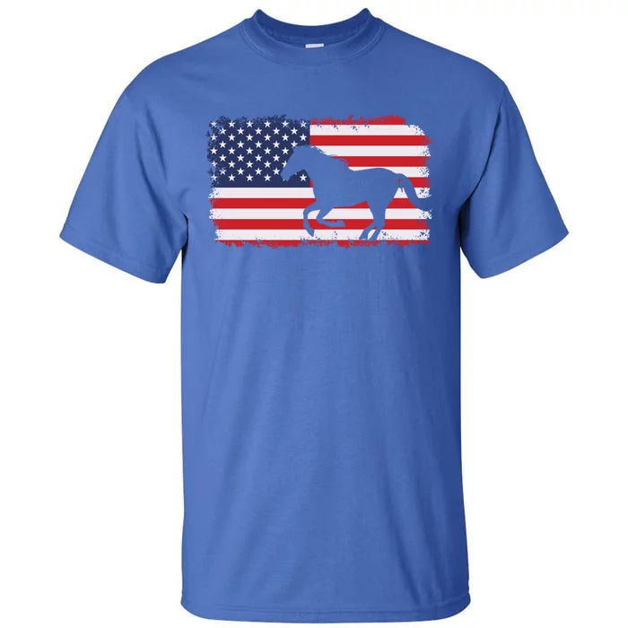 American Flag Patriotic Horse Horseback Riding Gift Tall T-Shirt