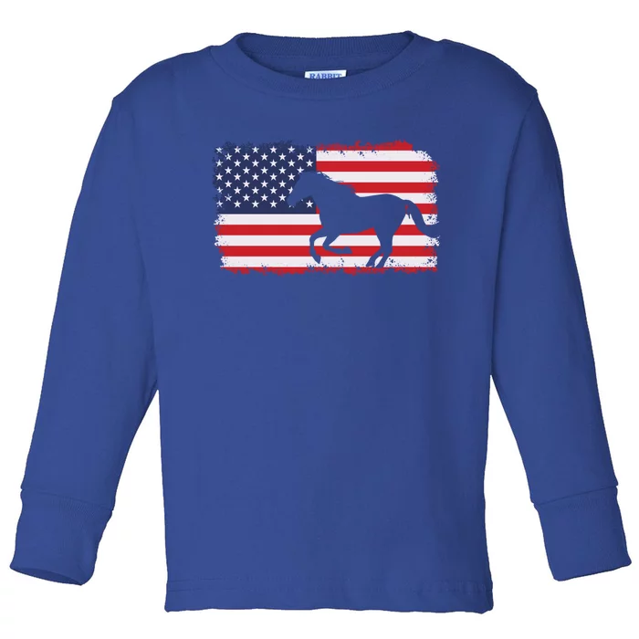 American Flag Patriotic Horse Horseback Riding Gift Toddler Long Sleeve Shirt