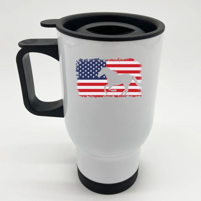 American Flag Patriotic Horse Horseback Riding Gift Front & Back Stainless Steel Travel Mug