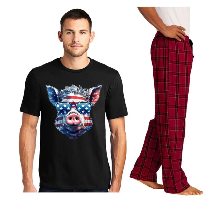 American Flag Pig Vintage Farm Animal Patriotic Farmer Pig Pajama Set