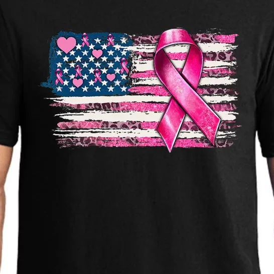 American Flag Pink Ribbon Breast Cancer Awareness Warriors Pajama Set