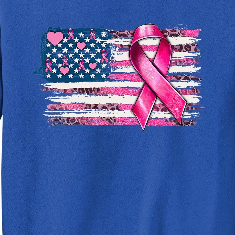 American Flag Pink Ribbon Breast Cancer Awareness Warriors Tall Sweatshirt