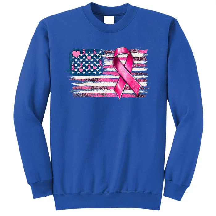 American Flag Pink Ribbon Breast Cancer Awareness Warriors Tall Sweatshirt