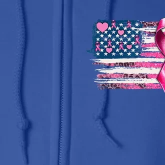 American Flag Pink Ribbon Breast Cancer Awareness Warriors Full Zip Hoodie