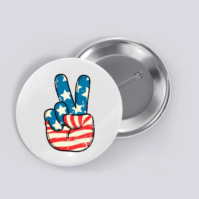 American Flag Peace Sign Hand 4th Of July Patriotic Button