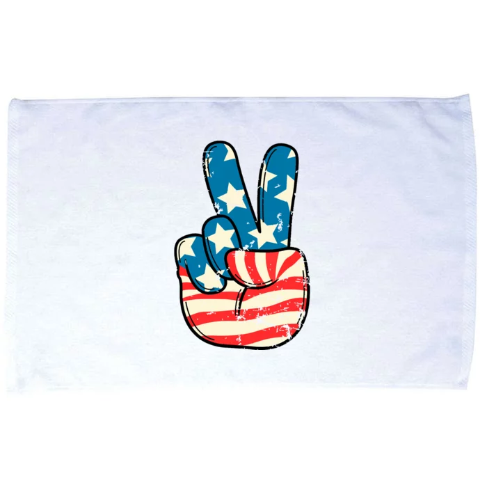 American Flag Peace Sign Hand 4th Of July Patriotic Microfiber Hand Towel