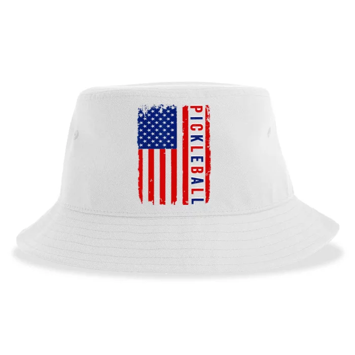 American Flag Pickleball 4th Of July Cool Sport Patriotic Sustainable Bucket Hat