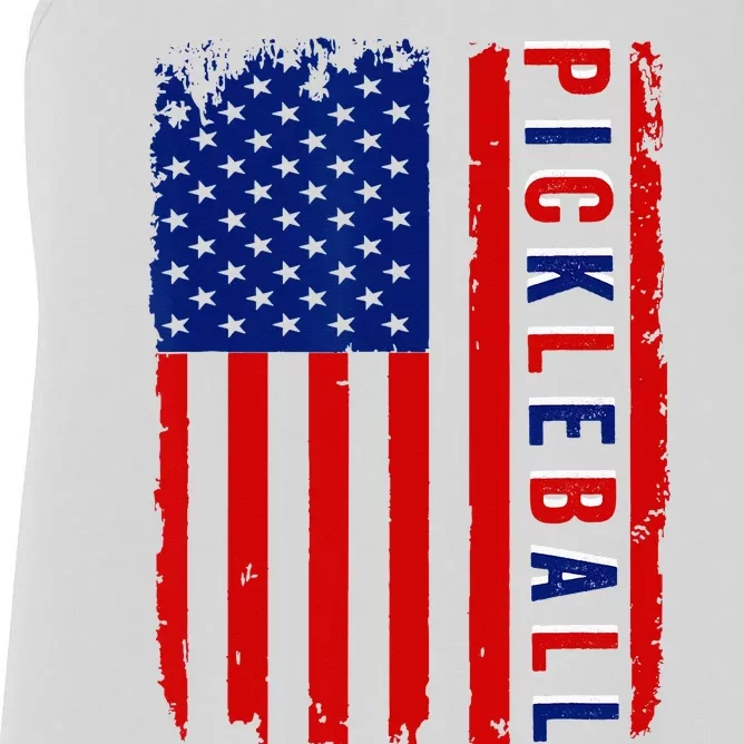 American Flag Pickleball 4th Of July Cool Sport Patriotic Women's Racerback Tank