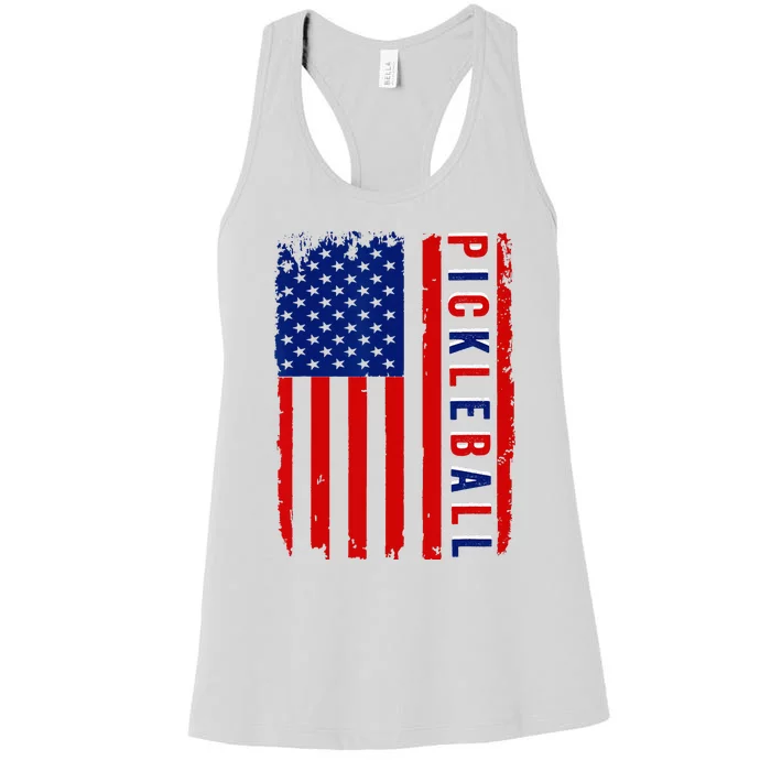 American Flag Pickleball 4th Of July Cool Sport Patriotic Women's Racerback Tank