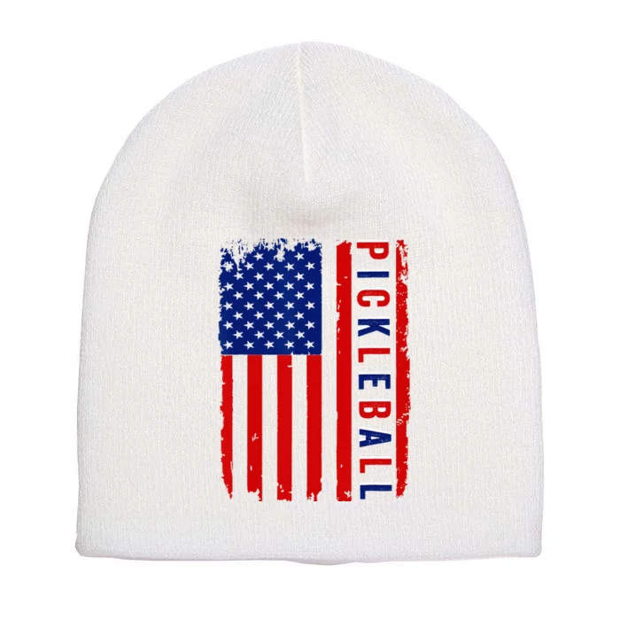 American Flag Pickleball 4th Of July Cool Sport Patriotic Short Acrylic Beanie