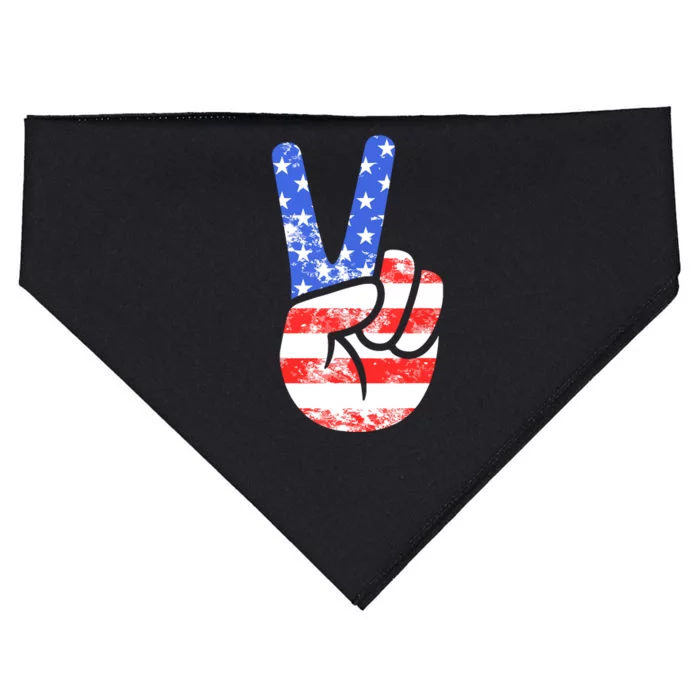 American Flag Peace Sign Hand Fourth Of July USA-Made Doggie Bandana