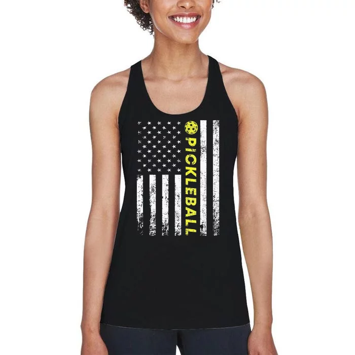 American Flag Pickleball For Pickleball Lovers Women's Racerback Tank