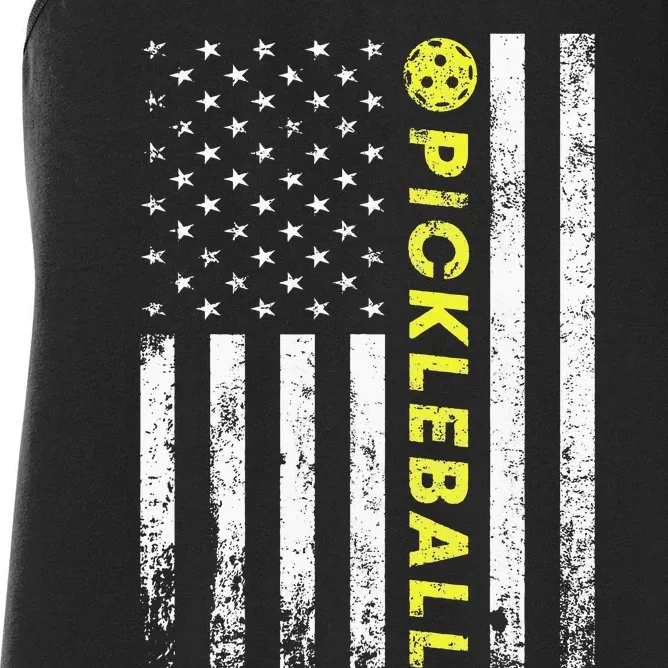 American Flag Pickleball For Pickleball Lovers Women's Racerback Tank