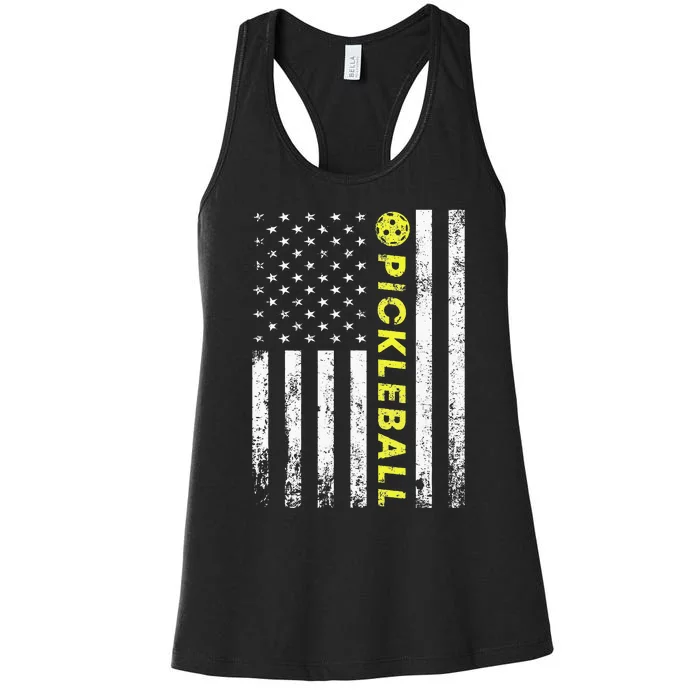 American Flag Pickleball For Pickleball Lovers Women's Racerback Tank