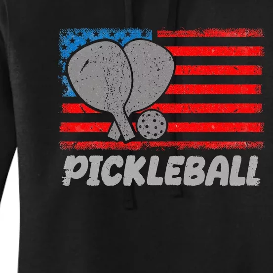 American Flag Pickleball Players Pickleball Paddles Women's Pullover Hoodie