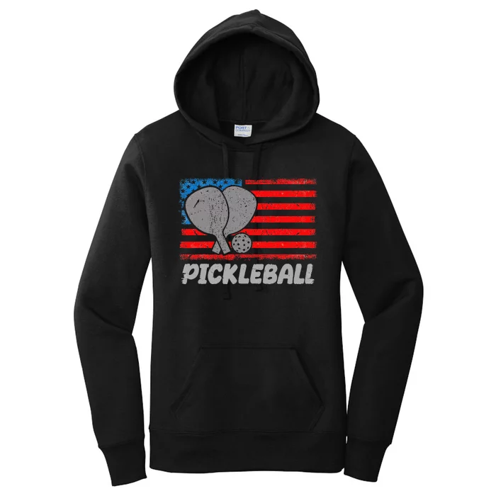 American Flag Pickleball Players Pickleball Paddles Women's Pullover Hoodie