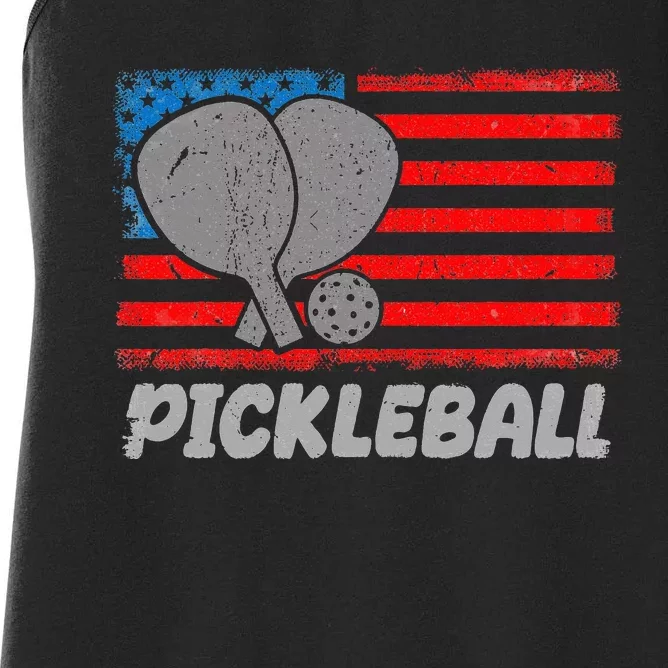 American Flag Pickleball Players Pickleball Paddles Women's Racerback Tank