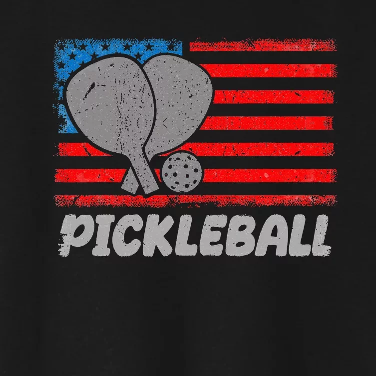 American Flag Pickleball Players Pickleball Paddles Women's Crop Top Tee