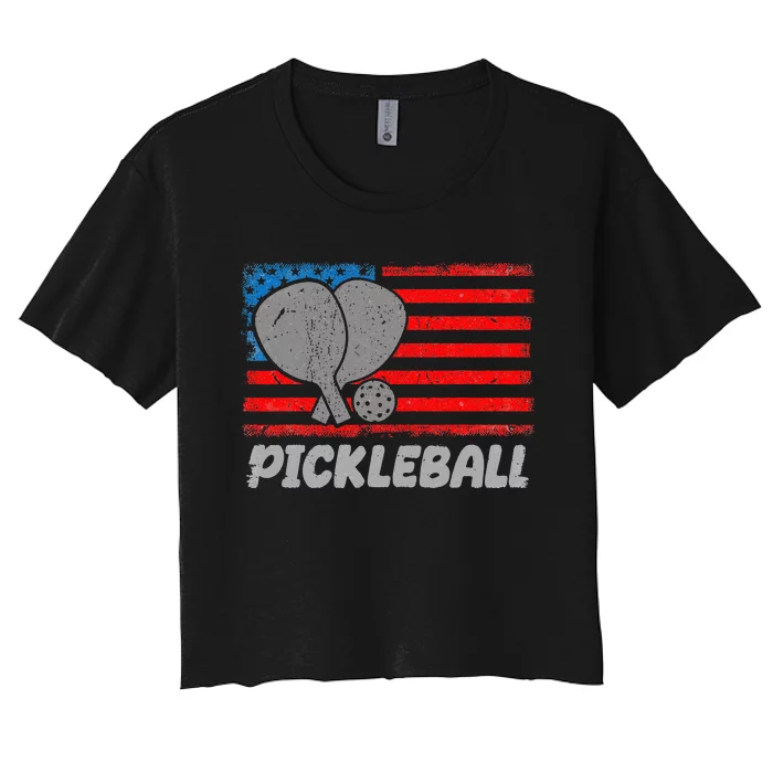 American Flag Pickleball Players Pickleball Paddles Women's Crop Top Tee