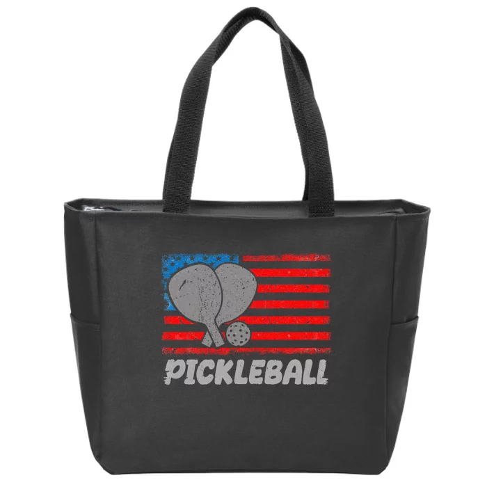 American Flag Pickleball Players Pickleball Paddles Zip Tote Bag