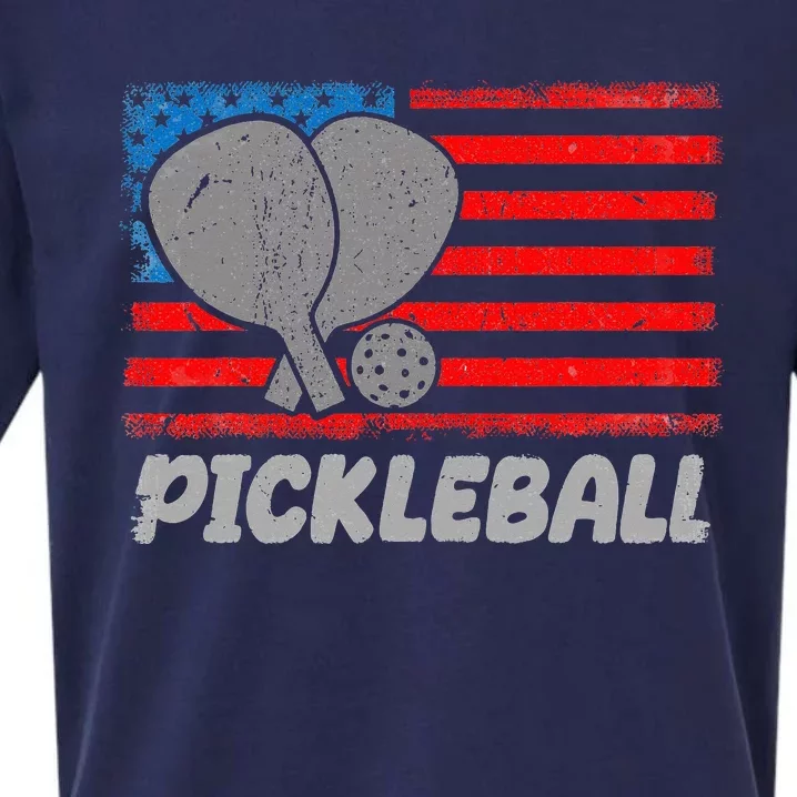 American Flag Pickleball Players Pickleball Paddles Sueded Cloud Jersey T-Shirt