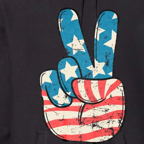 American Flag Peace Sign Hand 4th Of July Patriotic Premium Hoodie