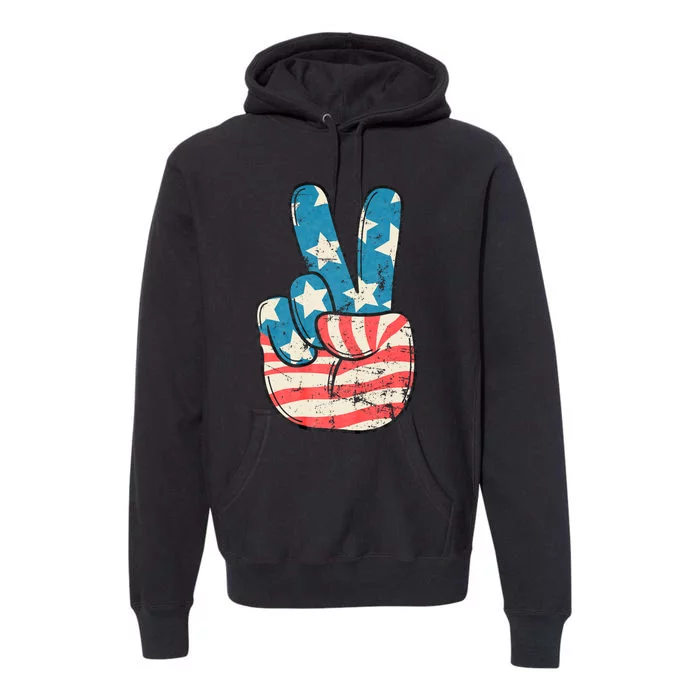 American Flag Peace Sign Hand 4th Of July Patriotic Premium Hoodie