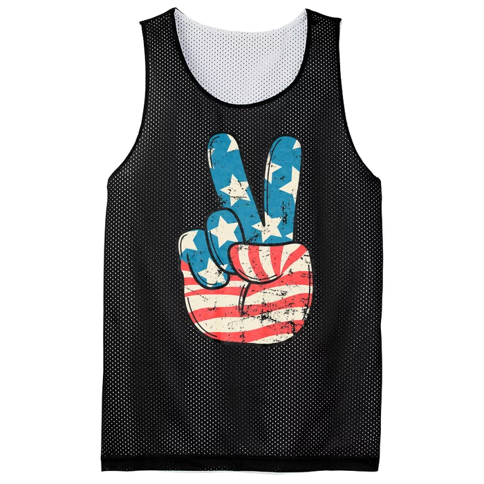 American Flag Peace Sign Hand 4th Of July Patriotic Mesh Reversible Basketball Jersey Tank