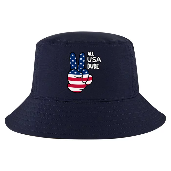 American Flag Peace Sign Hand Gift 4th Of July All Usa Dude Great Gift Cool Comfort Performance Bucket Hat