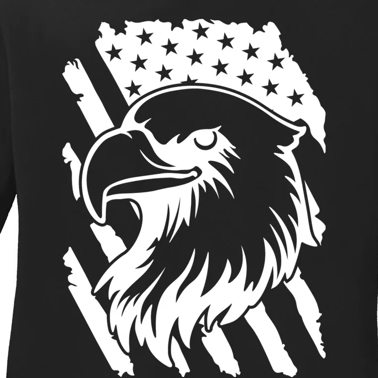 America Flag Patriotic Eagle Ladies Long Sleeve Shirt