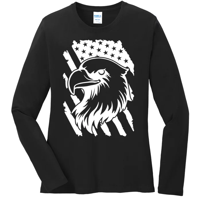 America Flag Patriotic Eagle Ladies Long Sleeve Shirt