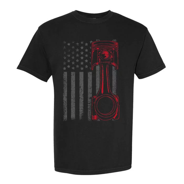 American Flag Piston Funny Muscle Car Mechanic Gift Garment-Dyed Heavyweight T-Shirt