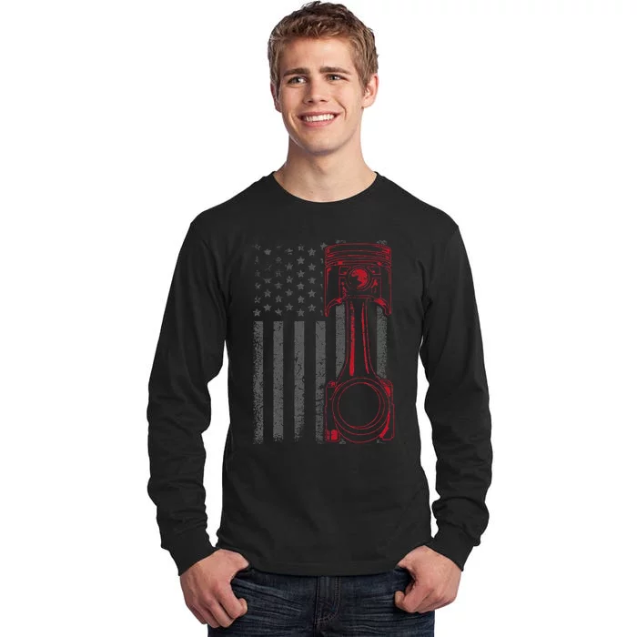 American Flag Piston Funny Muscle Car Mechanic Gift Tall Long Sleeve T-Shirt