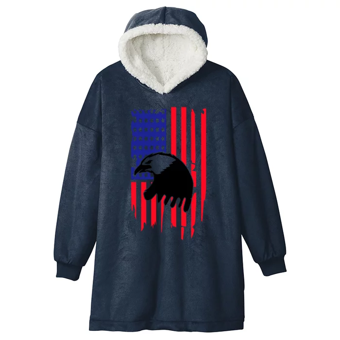 America Flag Patriotic Eagle Hooded Wearable Blanket