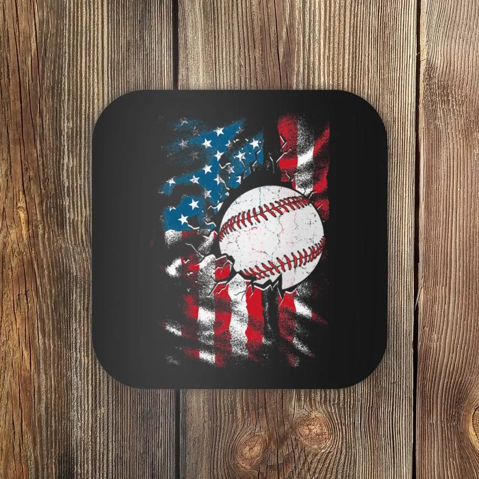 American Flag Patriotic Baseball 4th Of July USA Coaster