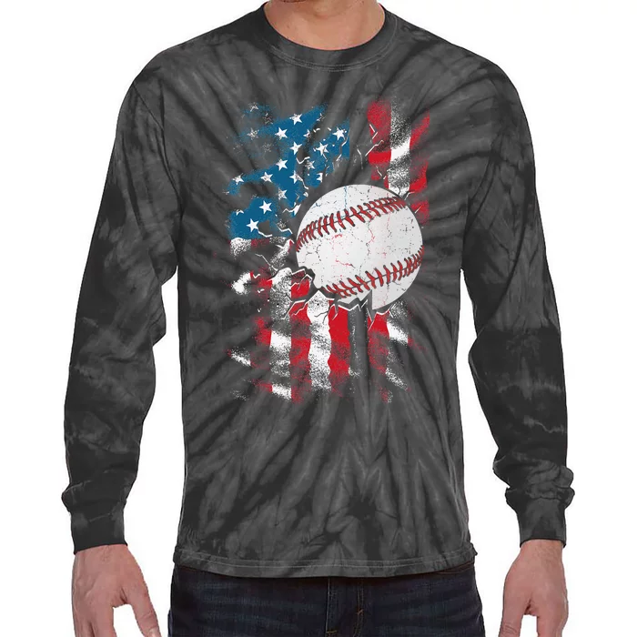 American Flag Patriotic Baseball 4th Of July USA Tie-Dye Long Sleeve Shirt