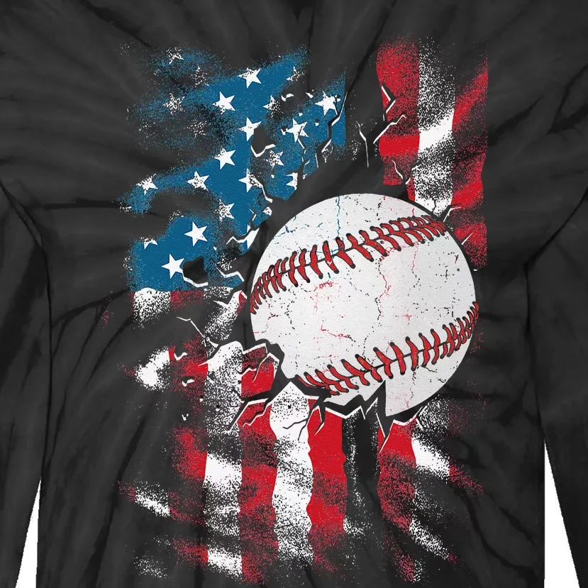 American Flag Patriotic Baseball 4th Of July USA Tie-Dye Long Sleeve Shirt